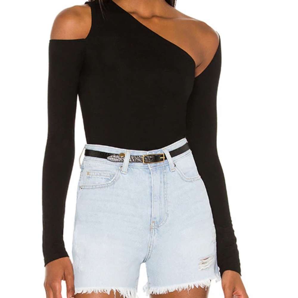 REVOLVE Asymmetrical Black Long Sleeve Bodysuit